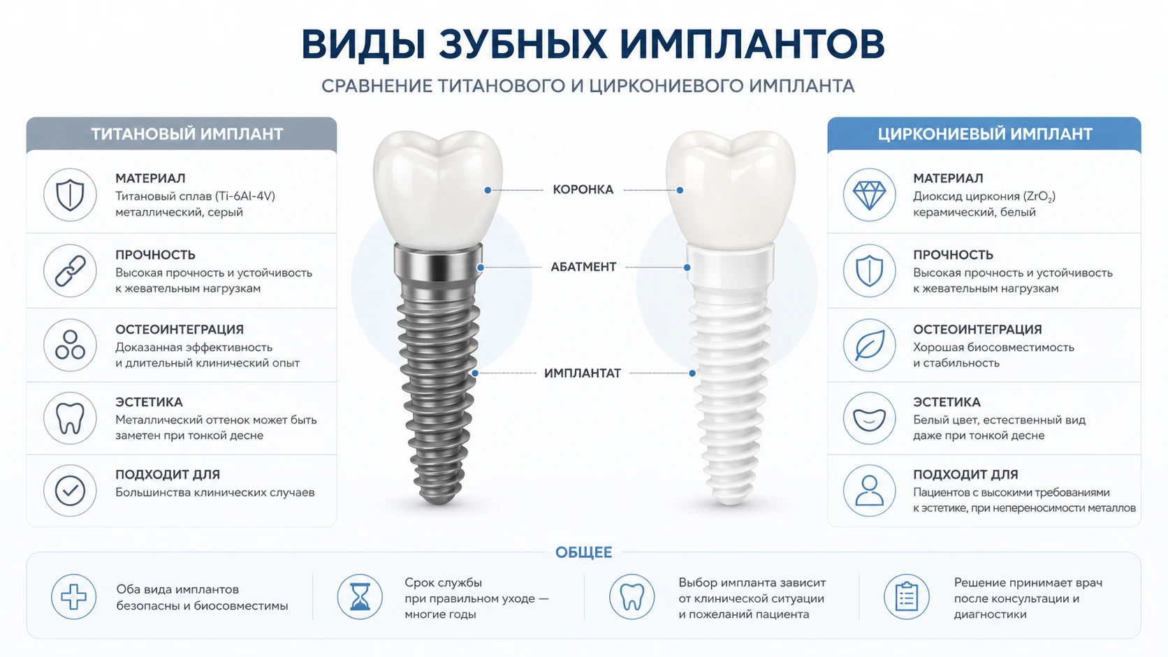 Сравнение титанового и циркониевого зубного импланта по материалу и эстетике